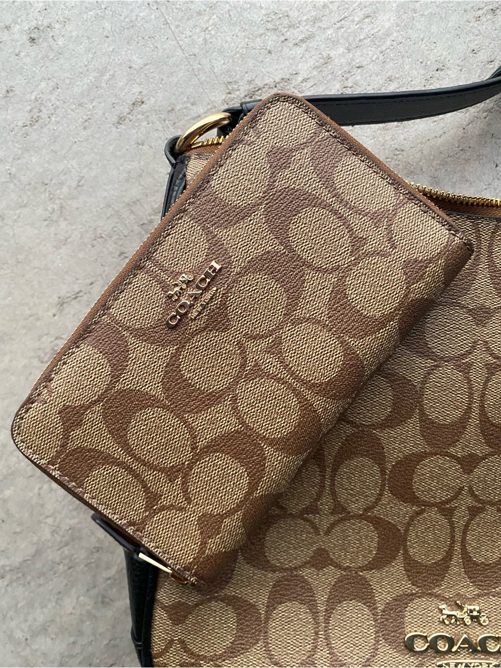 Coach Monogram Canvas Wallet in Brown and Tan with Gold Hardware